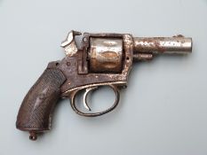 Belgian Fritum .22 ten shot blank firing double action revolver with chequered grips, belt loop,