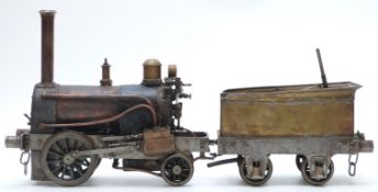 3 1/2 inch gauge 0-2-2 live steam Rocket tender locomotive with twin outside cylinders, slip