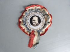 Winston Churchill 'Our Victorious Leader' rosette made by W J Mogridge, Union Street, Bristol