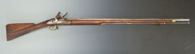 Brown Bess flintlock hammer action musket with lock stamped Tower and with crown over GR cypher,