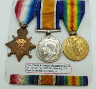 British Army WWI medals comprising 1914/1915 Star, War Medal and Victory Medal named to 2620 Pte H