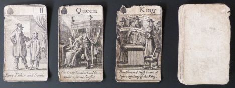 Randal Taylor playing cards. The Knavery of the Rump. Black and white engraved cards. Satirical