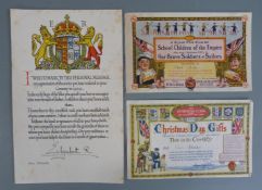 WWI Royal 'Thank you' certificates and a further example thanking the recipient for sheltering