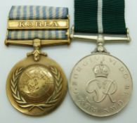 A United Nations Korea Medal together with a Pakistan Medal, named to 3029648 Sep Dilawar Khan,