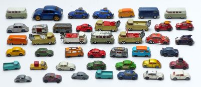 Forty-four Corgi, Dinky, Matchbox and similar diecast model Volkswagen vehicles including Safari