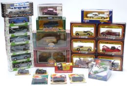 Twenty-five Corgi diecast model vehicles including 50's Classics, Dobsun's trams, Trucks, James Bond
