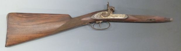 A Waites side by side percussion hammer action shotgun gun stock and action with named and