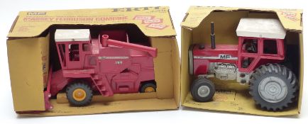 Two ERTL diecast model Massey-Ferguson farm vehicles Combine Harvester 182 and Tractor With All