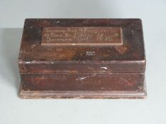 Mahogany casket with impressed plaque 'Salvaged from S/S Rawalpindi sunk by gun-fire of Deutchland