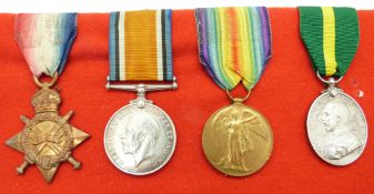 British Army WWI medals comprising 1914/1915 Star, War Medal and Victory Medal, named to Sgt E C