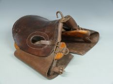 WWII mule saddle with metal and wooden frame and original stitched leather, probably Artillery or