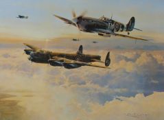 Robert Taylor signed limited edition (121/600 RAF edition) print and companion print, Escort for the