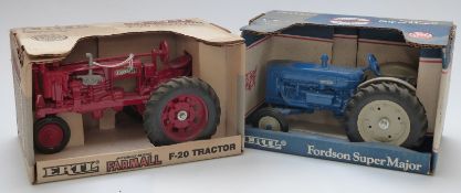 Two ERTL 1:16 scale diecast model tractors Fordson Super Major 307 and Farmall F-20 437, both in