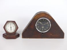 Smiths car clock in wooden case and a Rototherm desk thermometer
