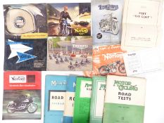 Quantity of classic motorcycle brochures including Triumph 1947, Norton 1947, 1961 and 1963, motor