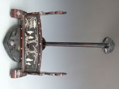 Two Japanese lacquer Samurai sword stands, one with mother-of-pearl inlay