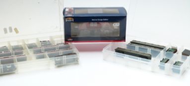 Eighteen Peco 00-9 narrow gauge coaches, wagons and vans including Southern Rail, Lynton and