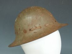 British WWII Civil Defence 'Zuckerman' steel helmet with original liner, stamped 5/41 to rim