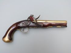 Joseph & William Richards flintlock hammer action pistol with lock stamped J & W Richards, brass