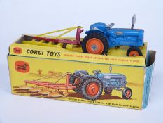 Corgi Toys diecast model Gift Set 18 Fordson Power Major Tractor And Four Furrow Plough with blue