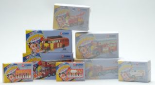 Eight Corgi Classics Chipperfields Circus diecast model vehicles and figure sets comprising AEC Pole