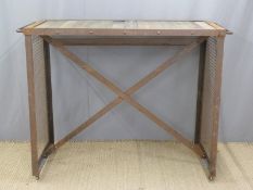 Industrial/ shopfitting/ haberdashery Superdry display stand/ table with oak plank top, hanging