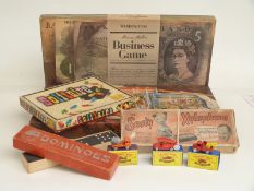 A collection of games and models including Waddingtons board games, three Matchbox Moko Lesney 1-