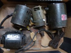 Four electric motors including 1/12, 1/10 and 1/4 HP together with an Austin 7 starter motor