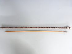 Royal Irish Fusiliers swagger stick with hallmarked silver top, initials HMT to collar, together