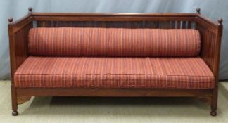Hardwood Indian day bed/sofa with striped cushions. W190 x D90 x H92