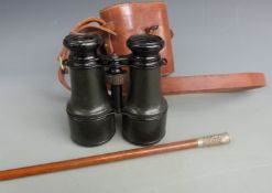 Swagger stick for East Yorkshire Regiment and binoculars by Carmichael London, with case