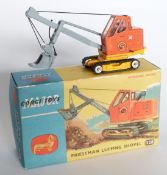 Corgi Toys diecast model Priestman Luffing Shovel with orange body, grey chassis and grey arm