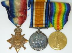British Army WWI medals comprising 1914-1915 Star War medal and Victory medal named to 9547 Pte W