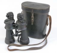 WWII German navy binoculars 7x50 and marked Geh, with case stamped with Nazi symbol and M