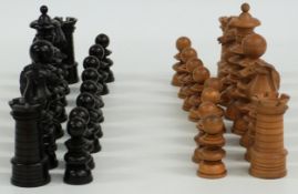 An 19thC Old English pattern antique boxwood and ebony chess set, height of King, 10cm