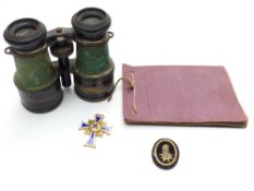 Nazi German Mother's Cross, binoculars, photograph album and badge