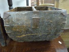 19thc metal bound wooden trug/basket. W35 x D35 x H25cm