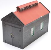 A scratch-built garden railway engine shed, 43cm long