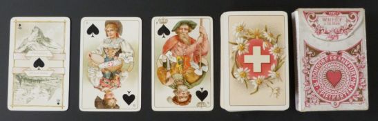 Dondorf, Frankfurt, Germany playing cards. Swiss Costumes no. 174. Backs with Swiss flag and