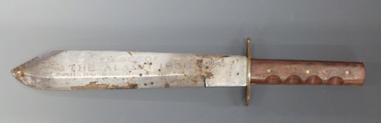Bowie knife with 26.5cm blade engraved 'Seige of The Alamo 1836 Col Bowie's Final Stand' and