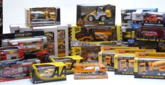 Twenty-seven model construction and emergency vehicles and vehicle sets including JCB, London Series