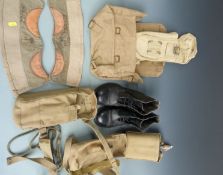 Large collection of military webbing, water bottle, boots, magazines, most dated to WWII. Suitable