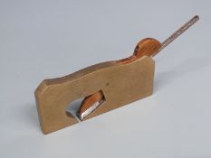 Narrow brass or bronze vintage woodworking plane, length including iron 14cm