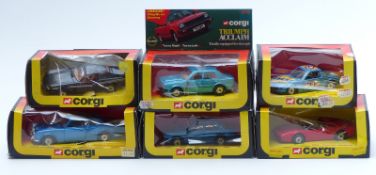 Six Corgi diecast model cars Triumph Acclaim 276 x2, Rolls-Royce Corniche 279, Ferrari 308 GTS