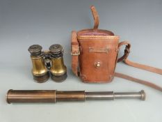 Military Telescope by Ryland & Sons Ltd, London and a cased set of binoculars with settings for