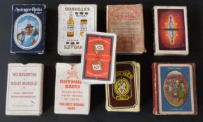 Nine packes of alcohol, beer and whisky related playing cards