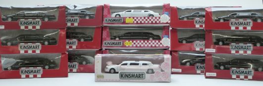 Thirty Kinsmart, Burago, Motomania and similar diecast model cars including limousines, Ferrari etc,