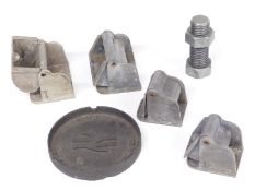 British Rail Horwich foundries cast iron ashtray, four railway related ashtrays and a cigarette