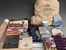 A small collection of Royal Air Force and other memorabilia including booklets, cushion, ties,