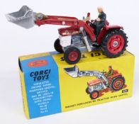 Corgi Toys diecast model Massey-Ferguson '165' Tractor With Shovel with red body and hubs, silver